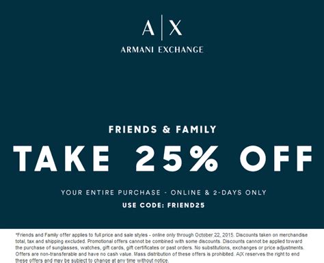 armani exchange promotional codes.